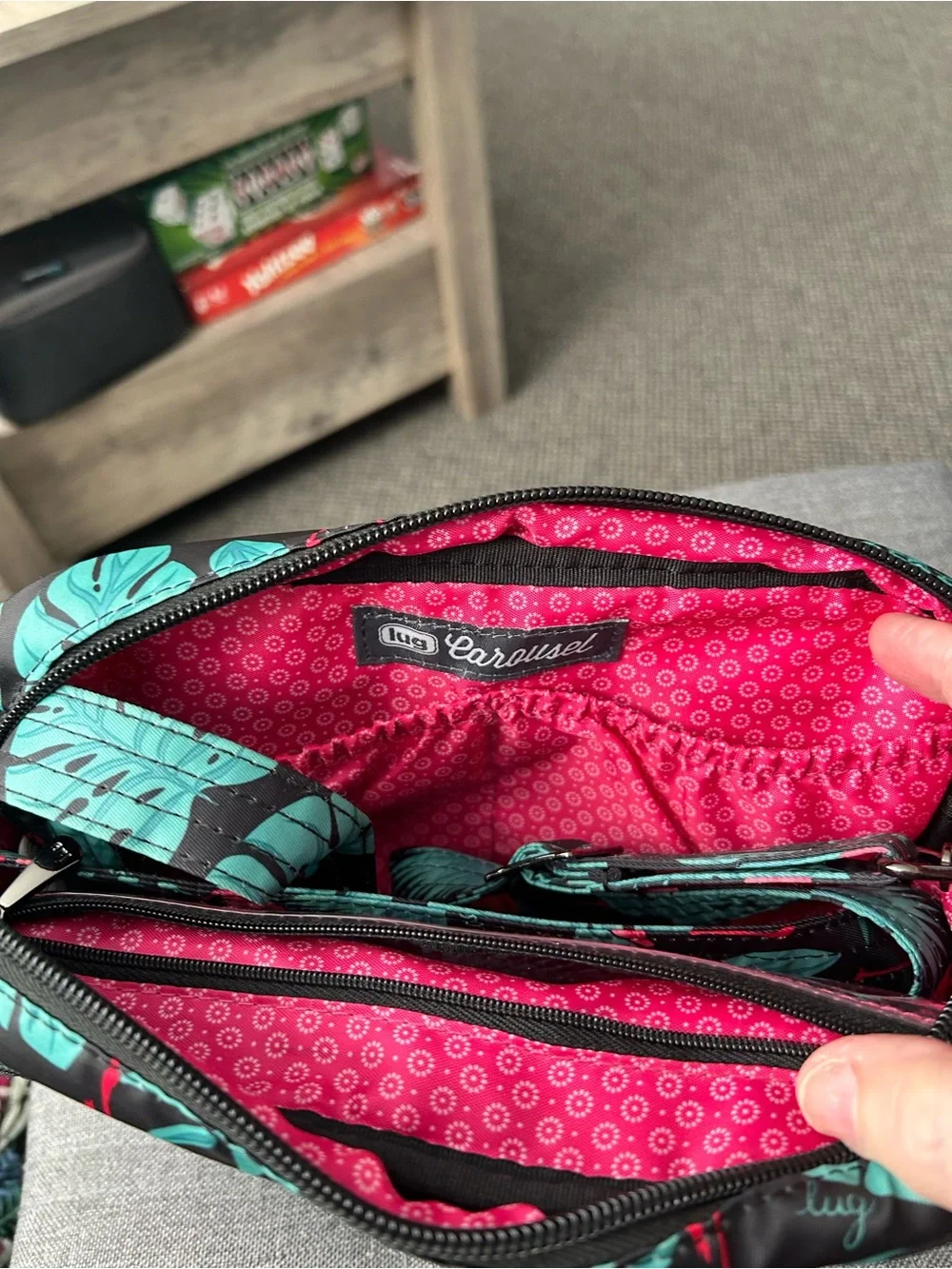 lug Teal Floral Convertible Wristlet with Pink Lining
